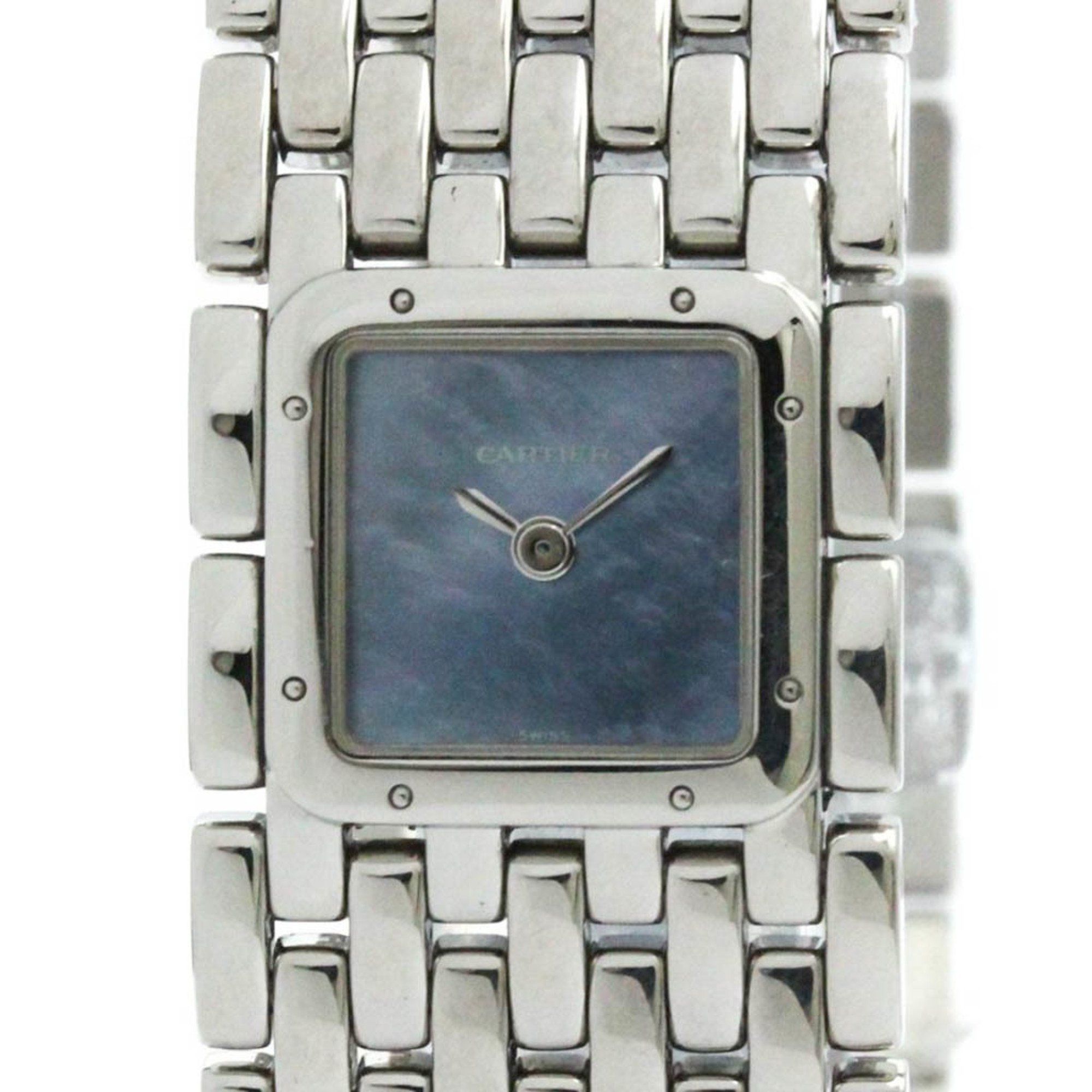 Polished CARTIER Ruban Blue MOP Dial Steel Quartz Ladies Watch W61002T9