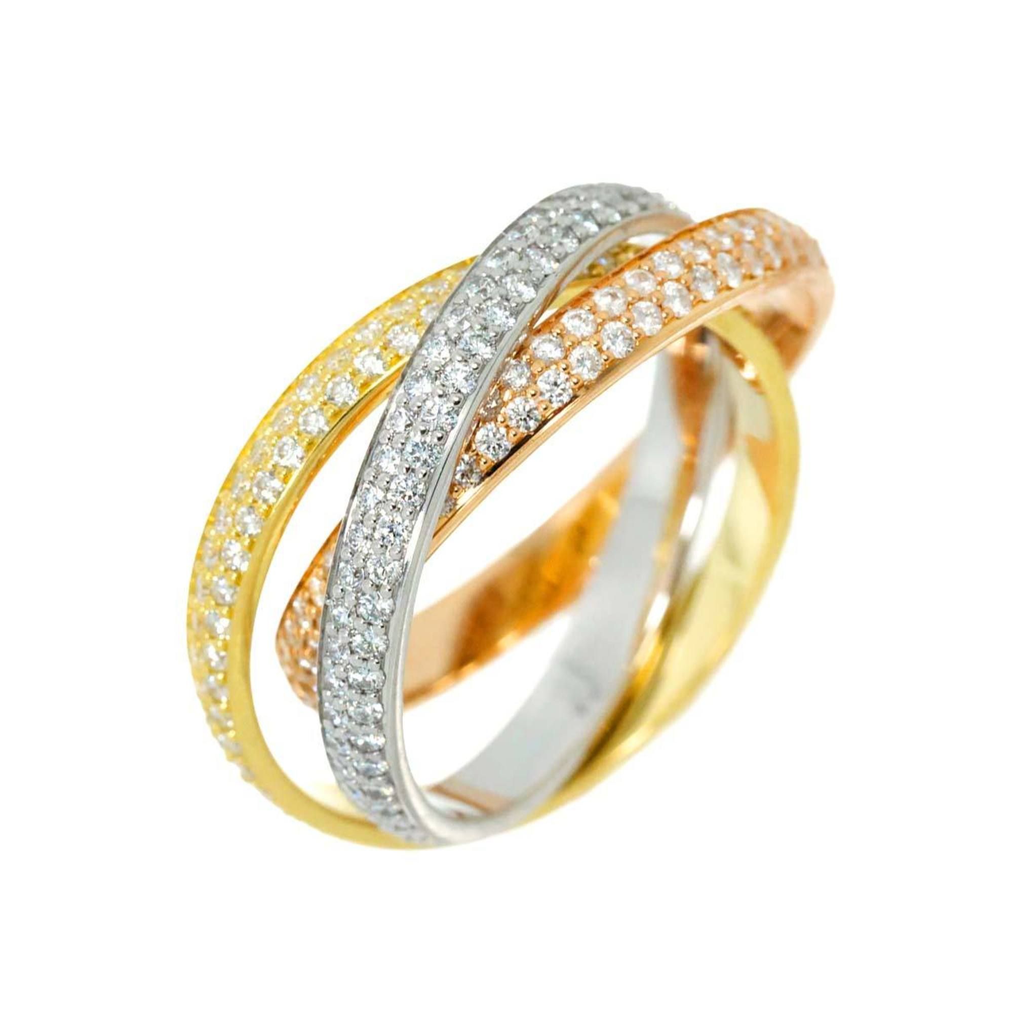Cartier Trinity #55 Ring Pavé Diamond YG WG PG Three Gold 750 3-Row