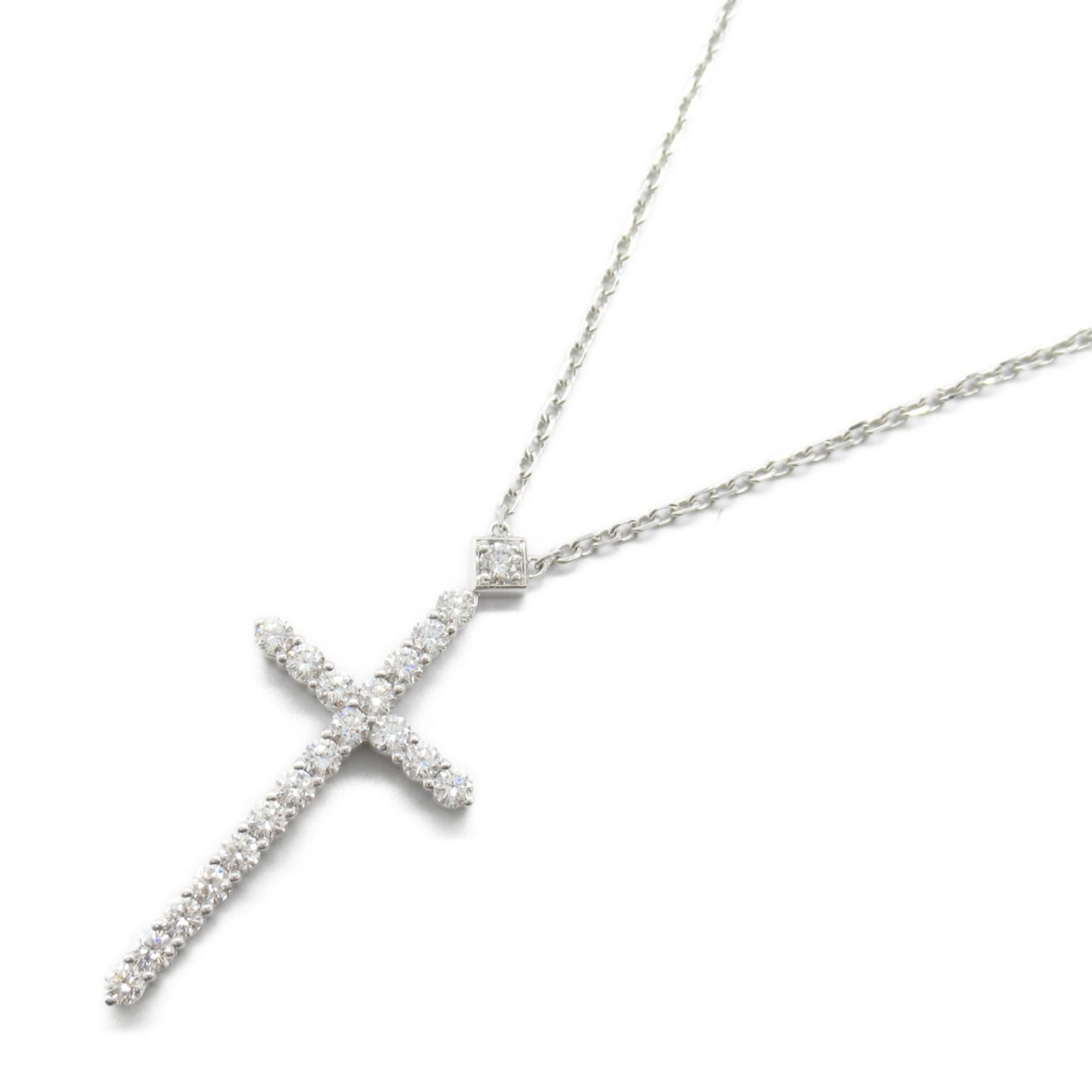 CARTIER Cross Diamond Necklace 18KWG (White Gold) Ladies Clear