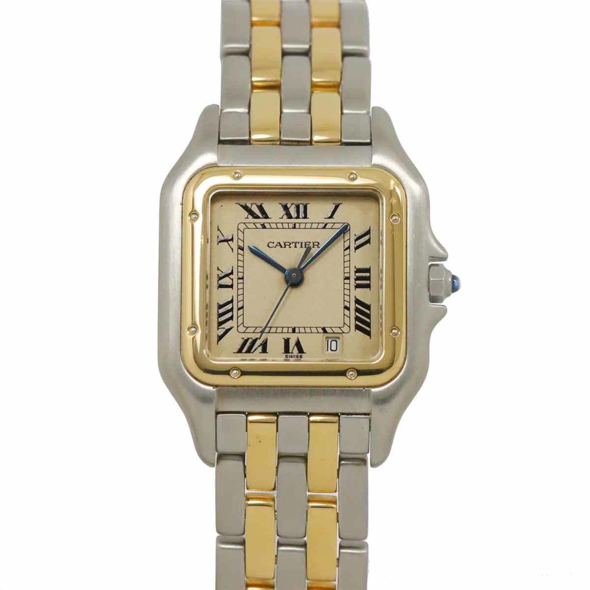 Cartier Panthere MM 2 Row Date Combi W25028B6 Boys Watch Ivory YG Yellow Gold Quartz