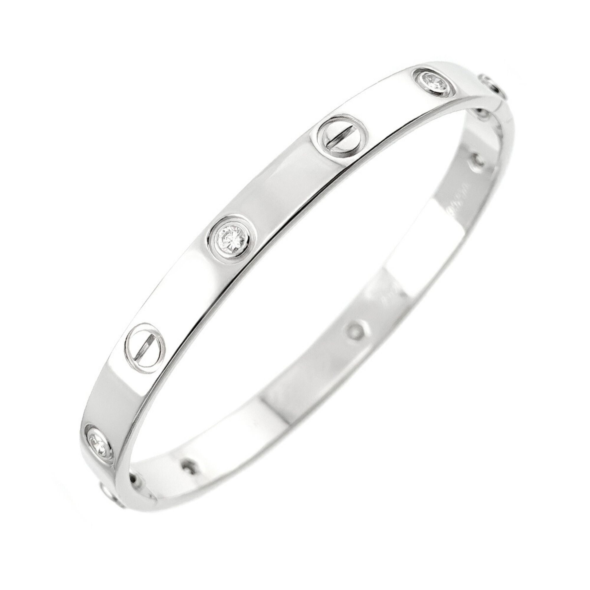 Cartier Love Bracelet Half Diamond 6P #16 K18 WG White Gold 750 Bangle