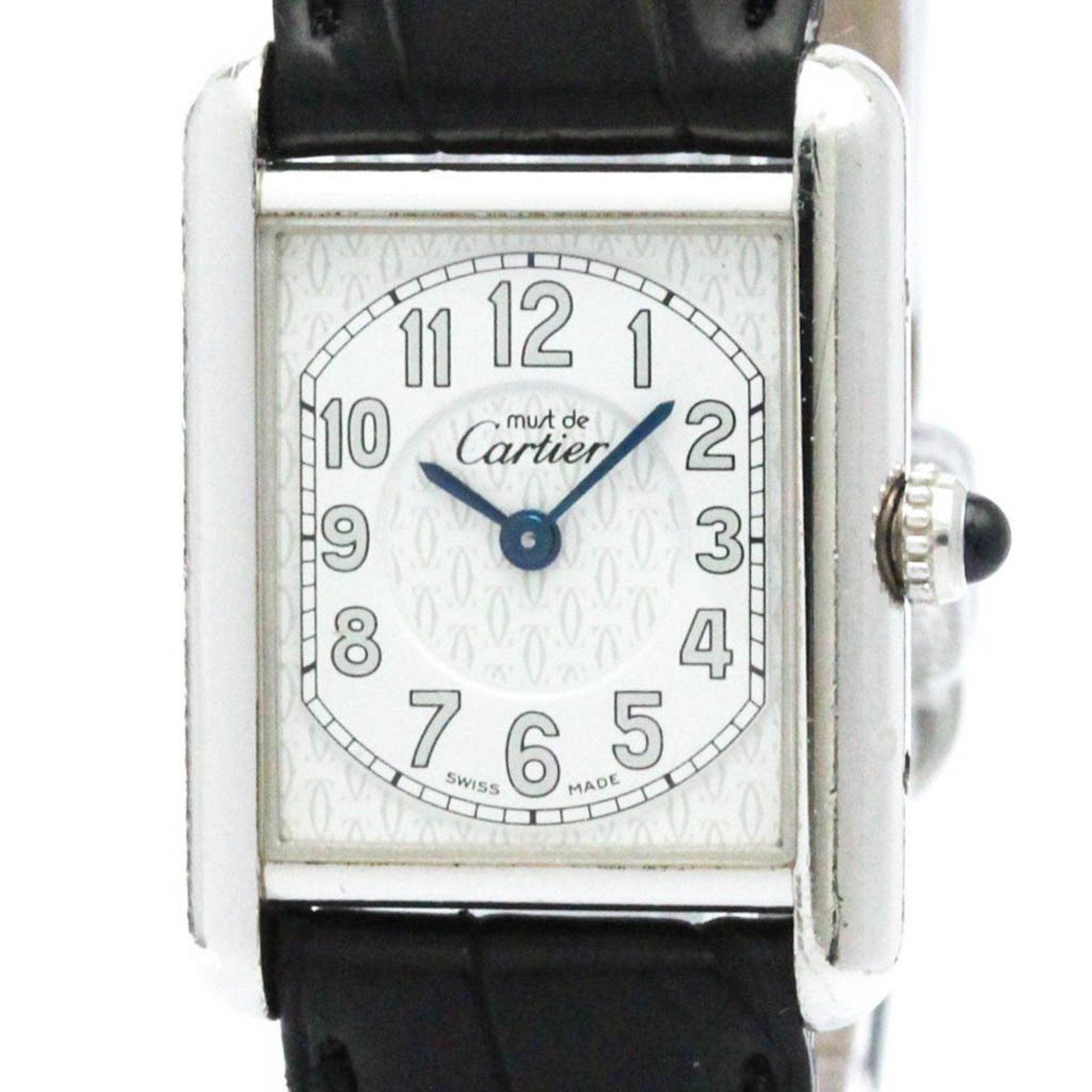 CARTIER Must Tank Stainless Steel Leather Quartz Ladies Watch W1014254