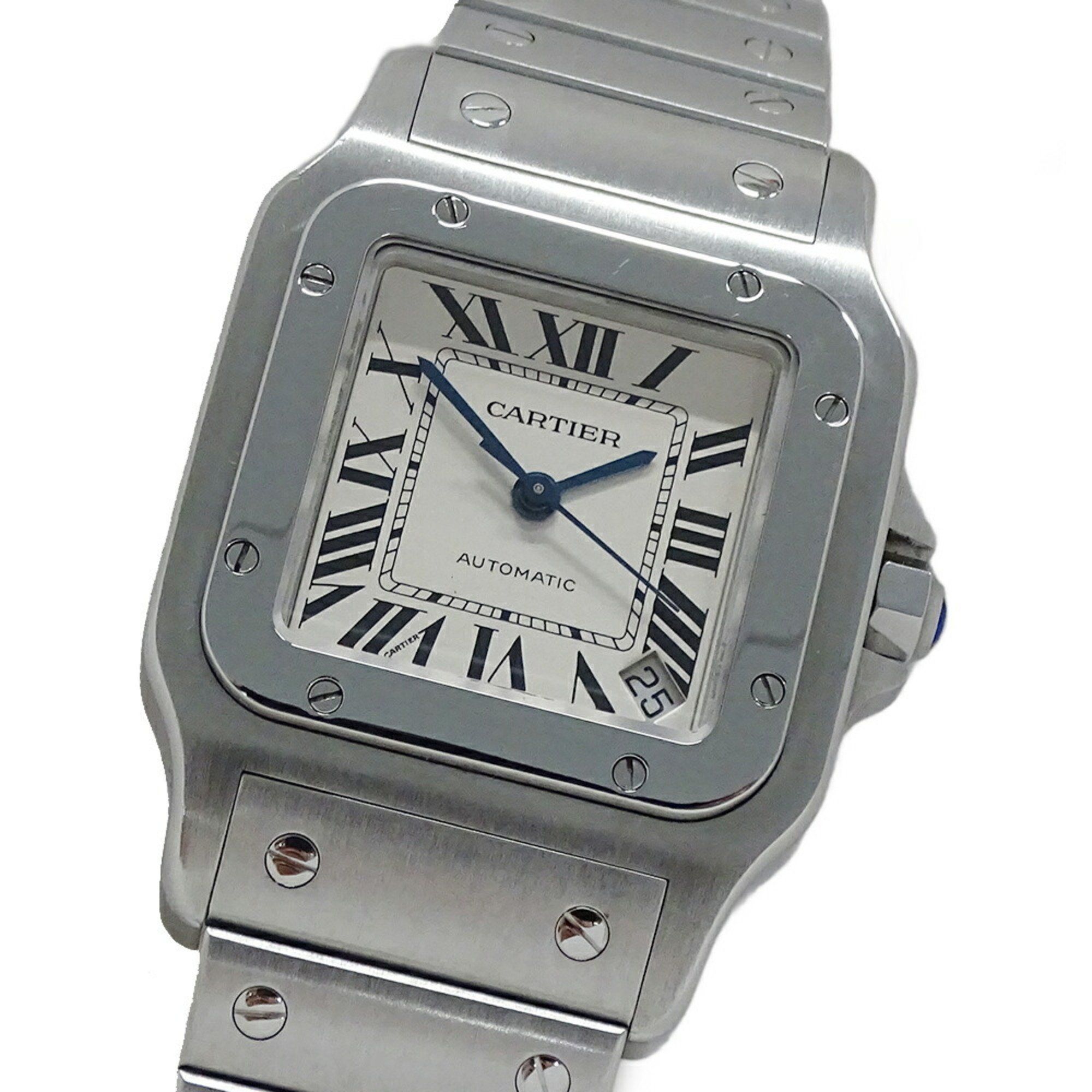 Cartier Men's Watch Santos Galbee XL Date Automatic AT Stainless Steel SS W20098D6 Silver Ivory Over
