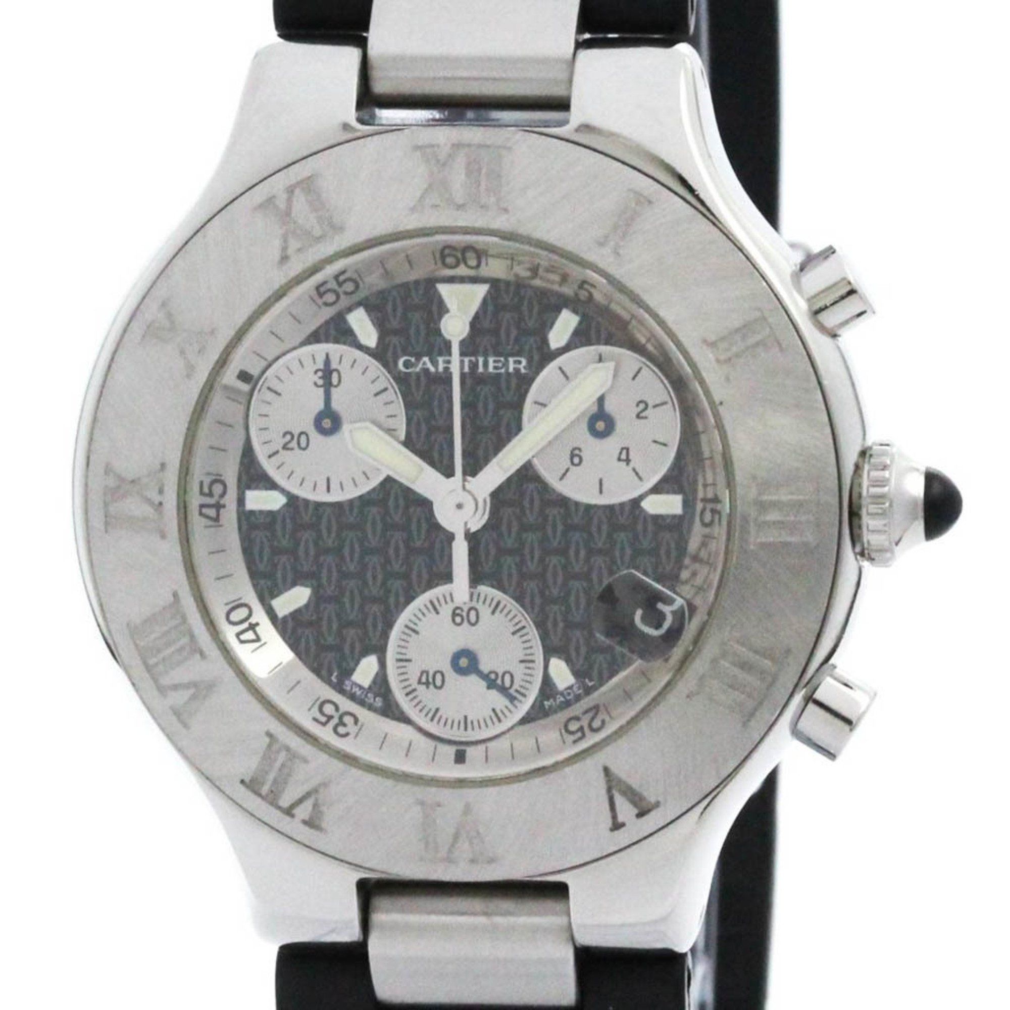 Polished CARTIER Must 21 Chronoscaph Steel Quartz Mens Watch W10125U2