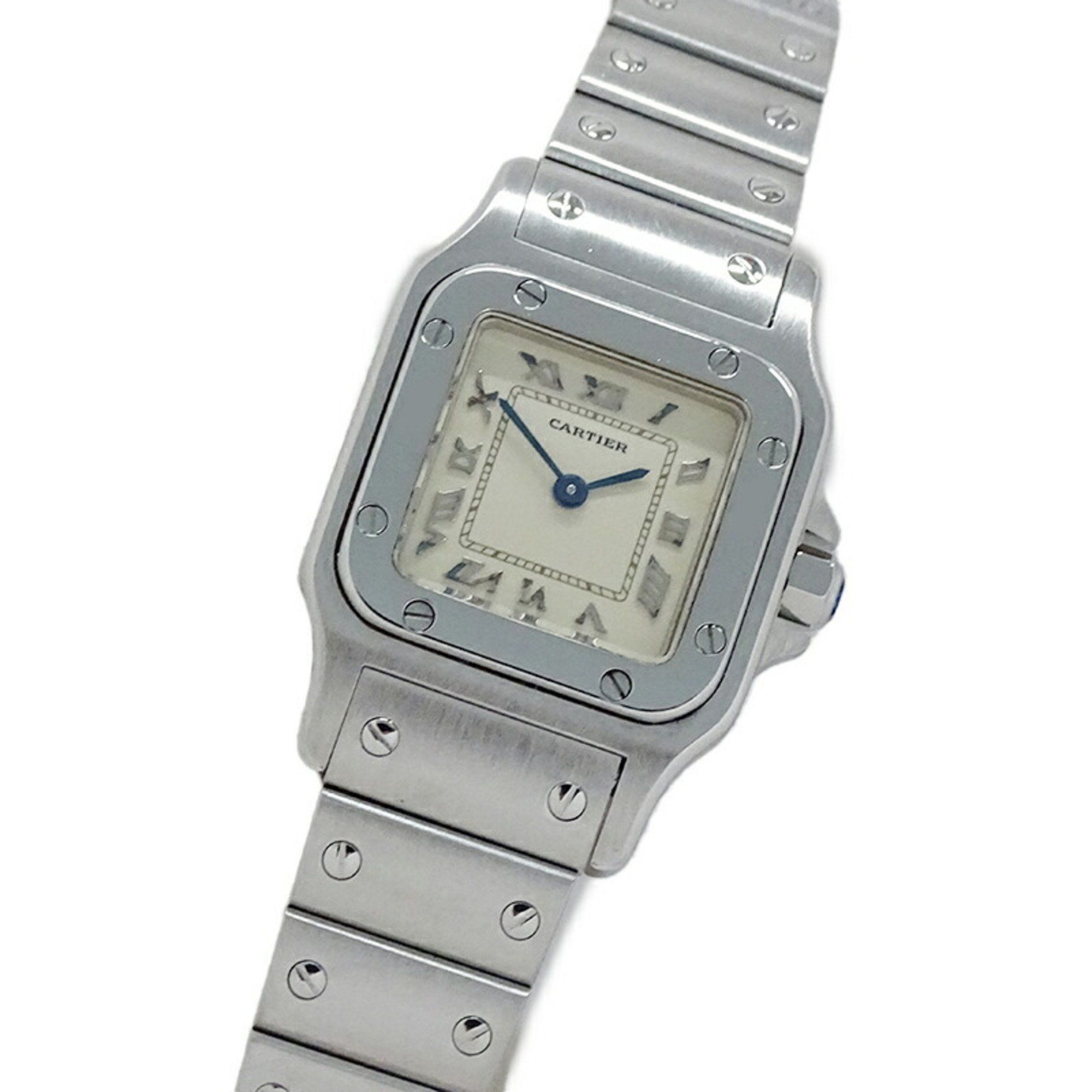 Cartier Women's Wristwatch Santos Galbe SM Quartz Stainless Steel SS W20024D6 Silver Ivory Polished
