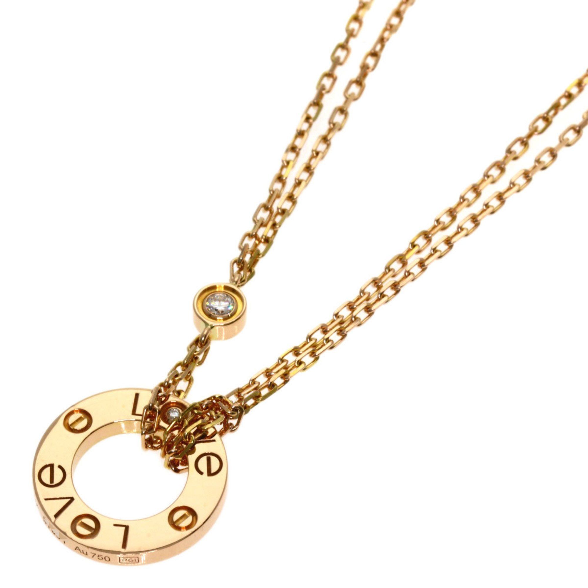 Cartier Love Circle Diamond Necklace K18 Pink Gold Women's CARTIER