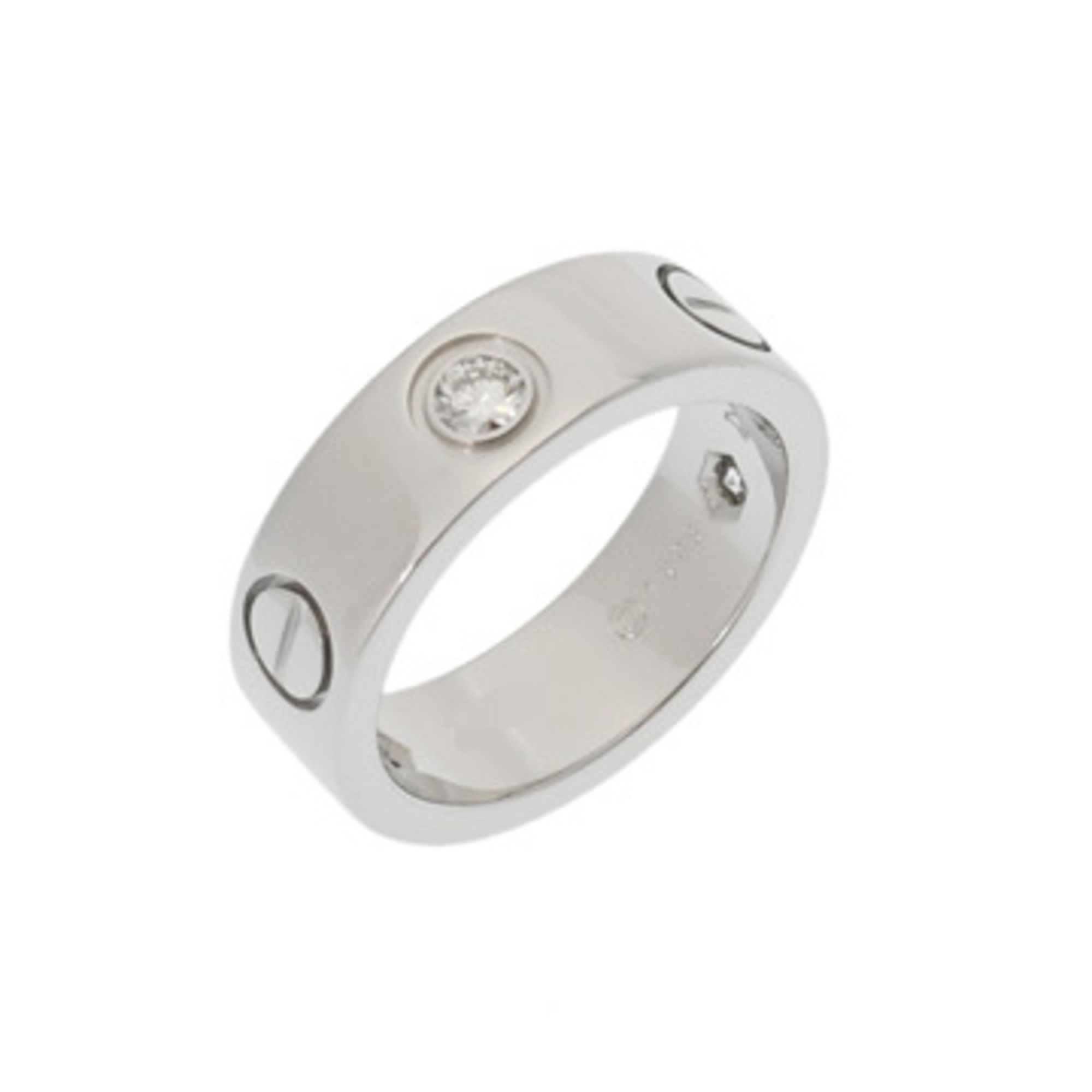 CARTIER Love Ring Half Diamond #48 Size 8 Women's 18K White Gold WG