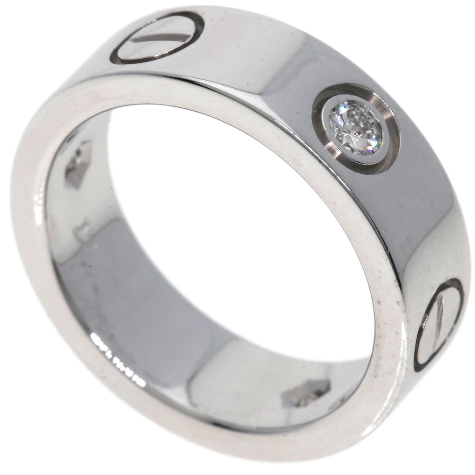 Cartier Love Ring Half Diamond #48 18K White Gold Women's CARTIER
