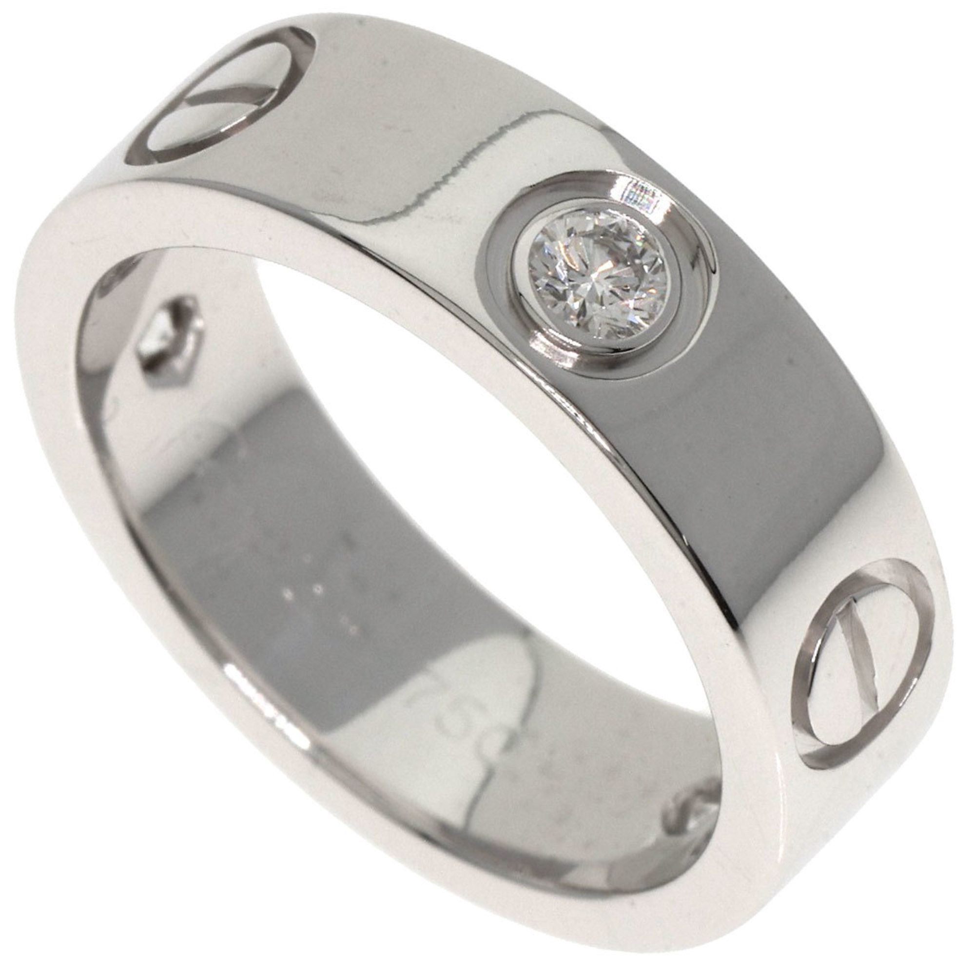 Cartier Love Ring Half Diamond #48 18K White Gold Women's CARTIER