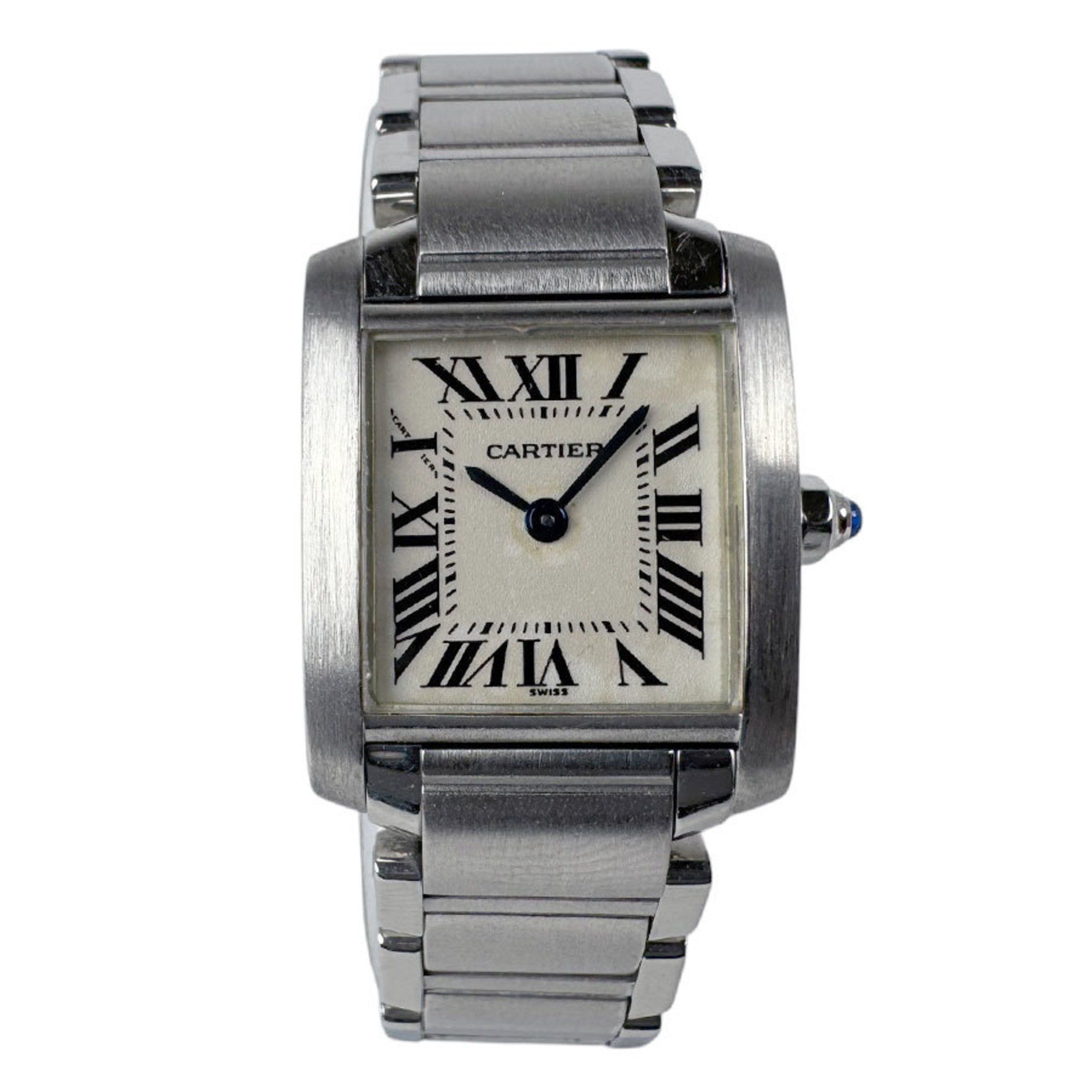 CARTIER Watch Tank Francaise SM Stainless Steel Silver x White Ladies Quartz