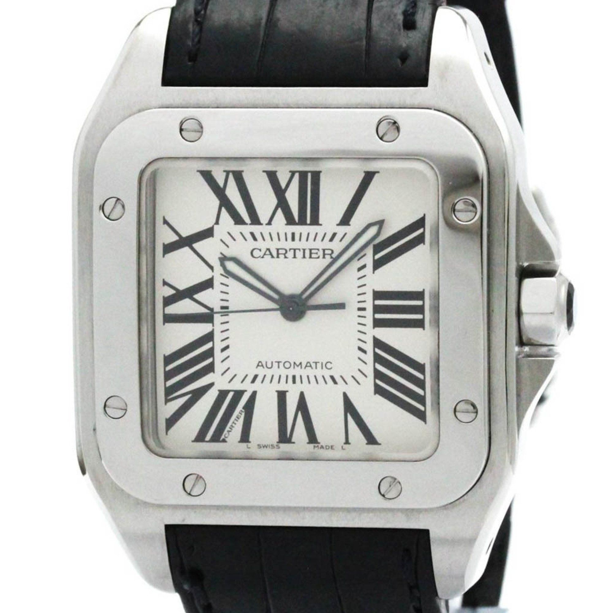 CARTIER Santos 100 LM Stainless Steel Leather Automatic Watch W20073X8