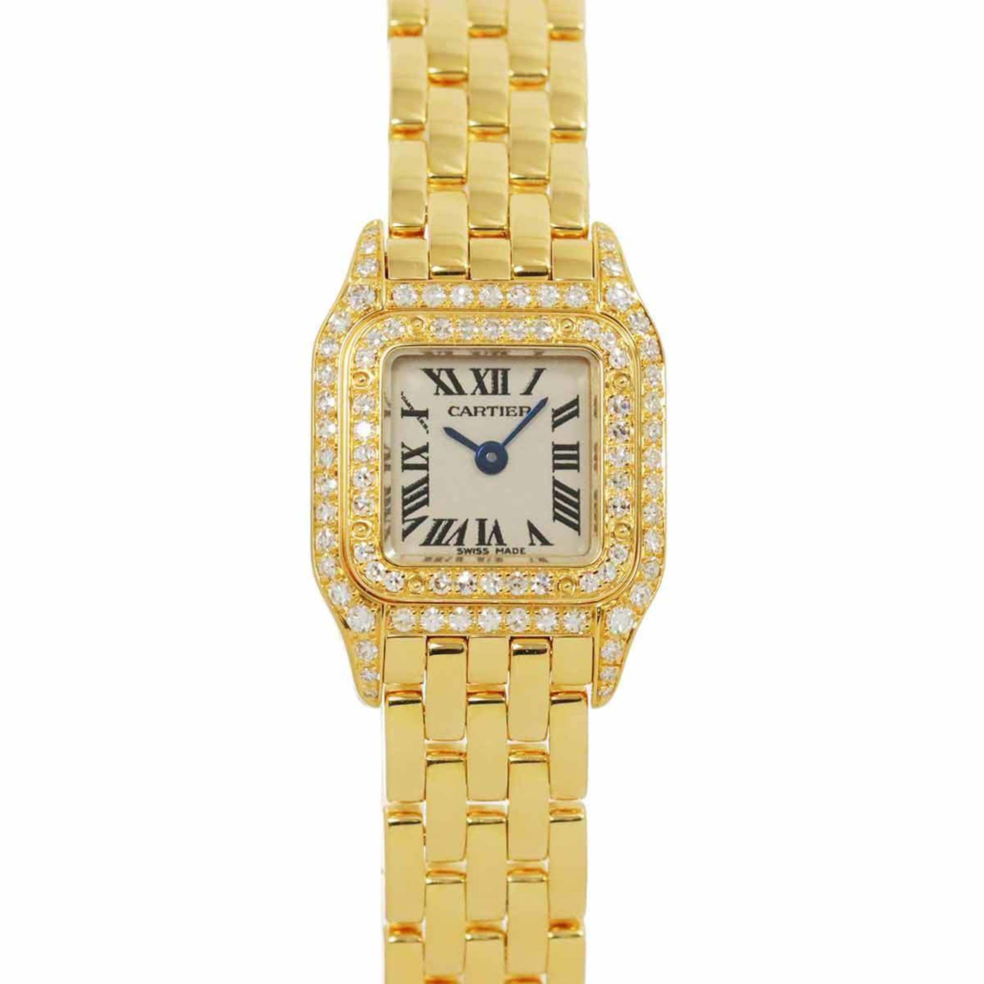 Cartier Mini Panthere WF3141B9 Genuine Diamond Bezel Ladies Watch Ivory K18YG Yellow Gold Solid Quar