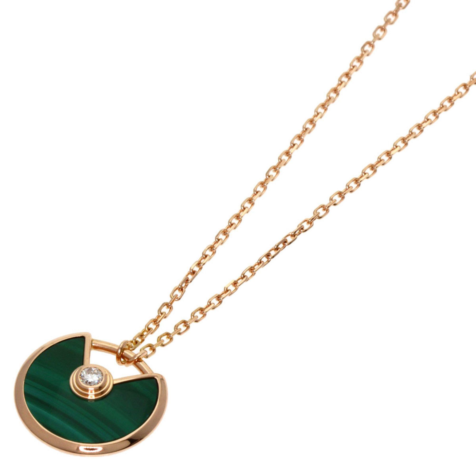 Cartier Amulet Diamond Malachite Necklace K18 Pink Gold Women's CARTIER