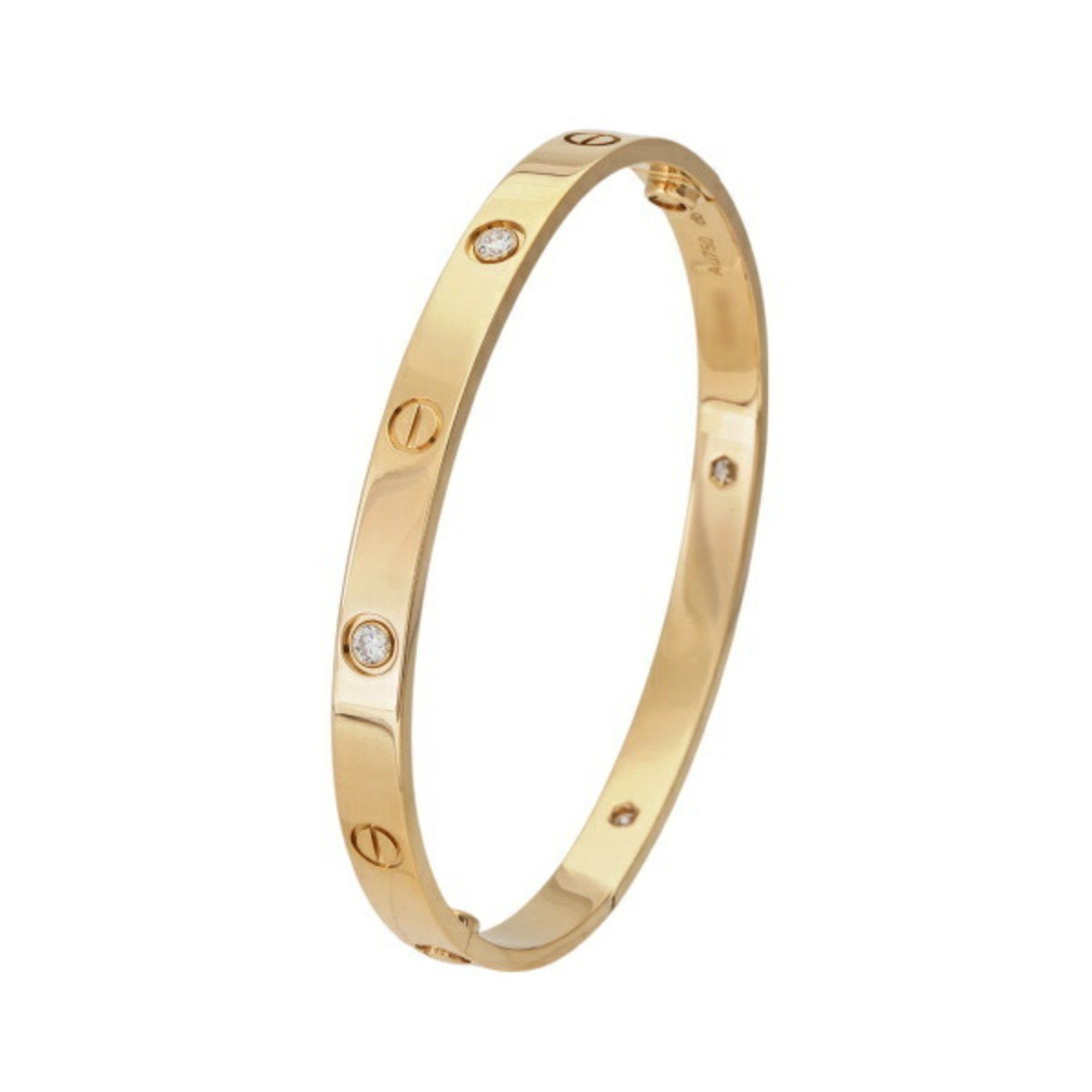 Cartier Love Half Diamond 4P Classic Model K18 Yellow Gold Bracelet