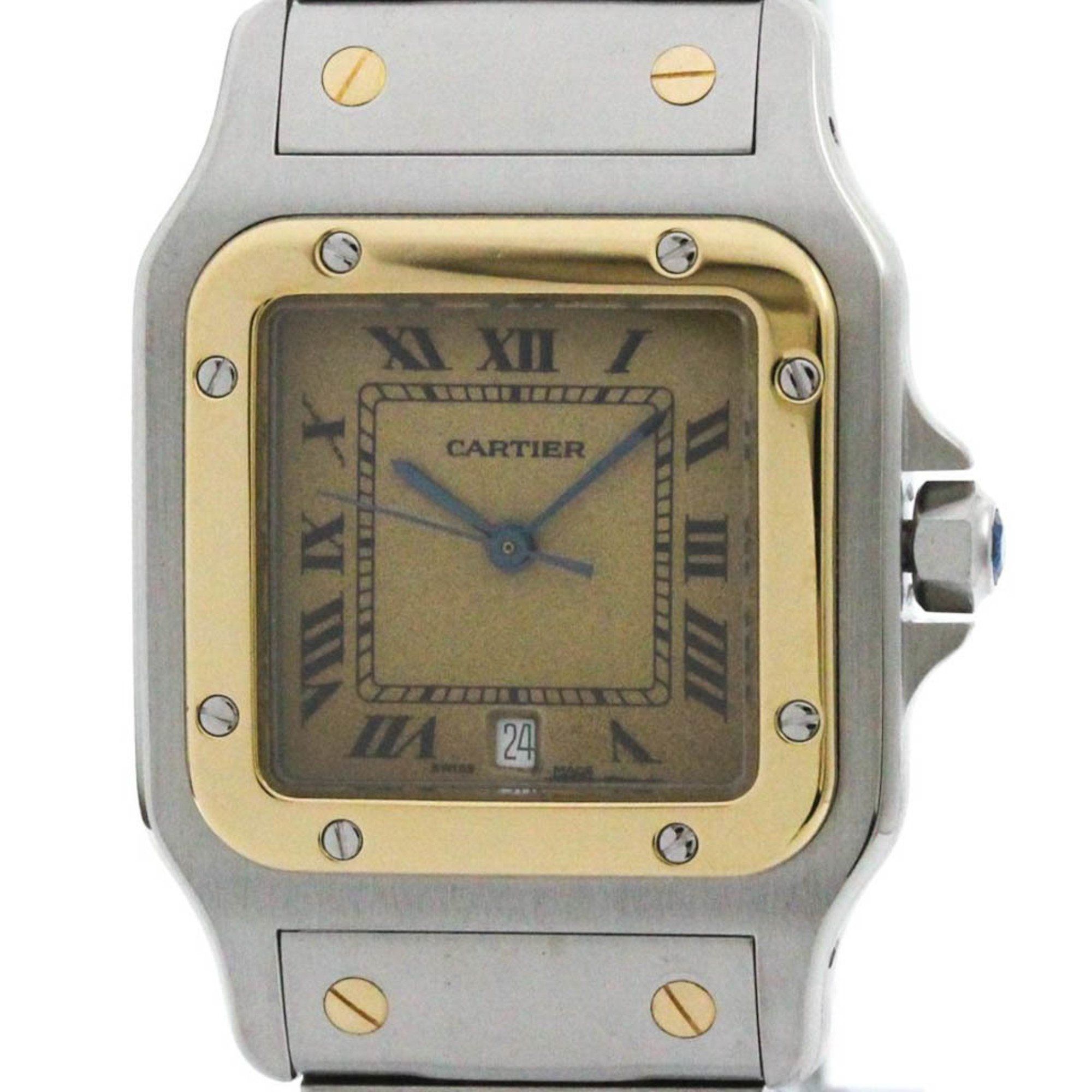 Polished CARTIER Santos Galbee 18K Gold Steel Quartz Mens Watch 187901