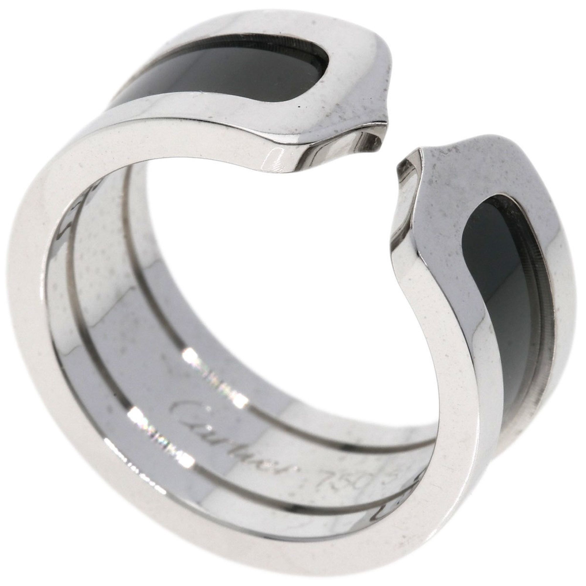 Cartier C2 Black Lacquer #51 Ring 18K White Gold Women's CARTIER