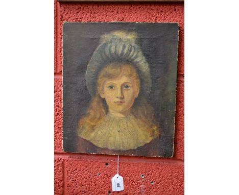 English School (19th century)The Blue Bonnet, Portrait of a Girloil on canvas, 35.5cm x 30.5cm