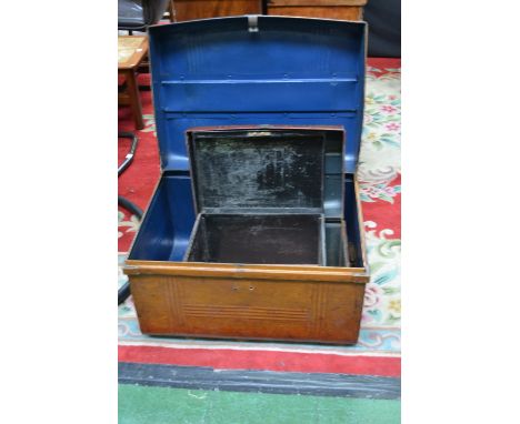 A painted tin trunk; two others similar (3)