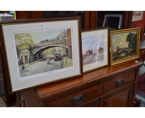 Local Interest - Colin Wright, Friar gate bridge, print; W.E Mosley, St Mary's Bridge; All Saints and Irongate; etc (6) 