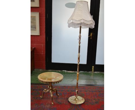 A retro onyx and gilt metal standard lamp; a conforming occasional table (2)