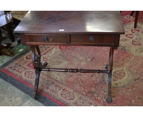 A reproduction mahogany sofa table 