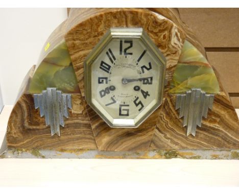 French Art Deco mantel clock, 28 cms high, 43.5 cms wide