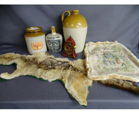 Three stoneware jars to include 'Robertson's Mincemeat', 'Cruiskeen Lawn Old Irish Whisky' from Belfast, an ornamental Swiss 