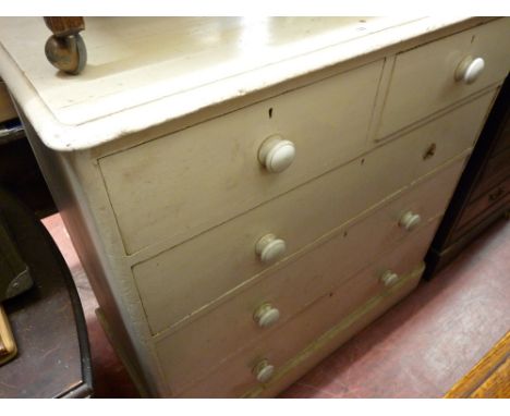 Victorian painted pine chest of two short over three long drawers with ceramic knobs and a twin flap oak trolley with single 