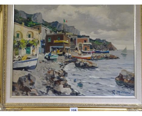 R MARIANI oil on canvas - Italian coastal scene, signed, 40 x 50 cms