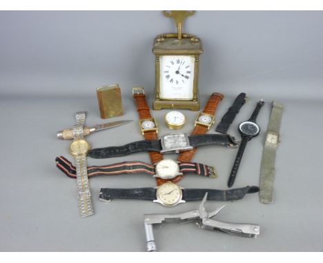 Mappin &amp; Webb brass carriage clock with key and a quantity of mainly gent's wristwatches