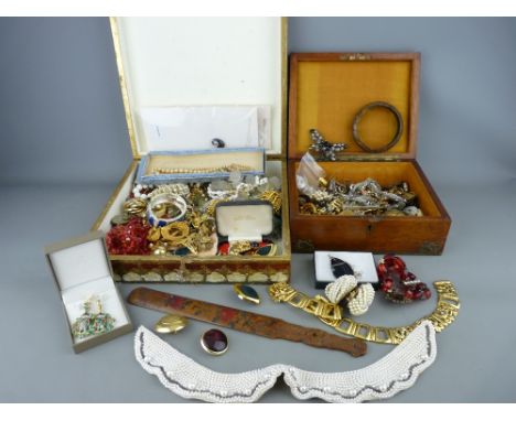 Two vintage lidded wooden boxes containing a good quantity of mainly costume jewellery