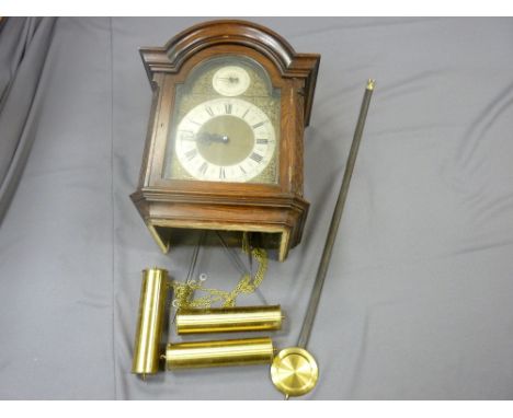 Whittington, Westminster clock dial, movement, weights and pendulum, in a longcase clock hood remnant