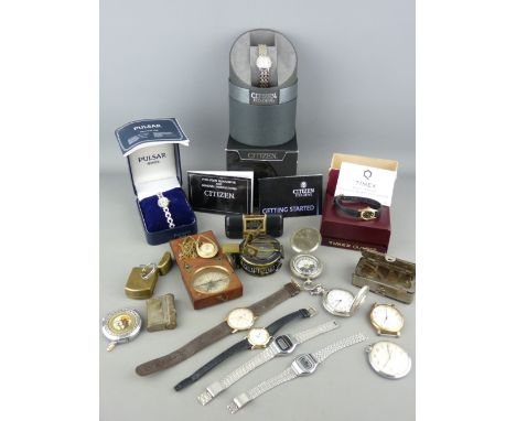 Collection of lady's and gent's wrist and pocket watches, a military compass by T G Co Ltd, dated 1942 with broad arrow mark,