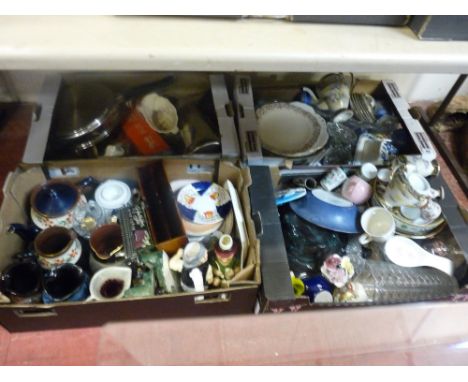 Collection of vintage and later pottery, glassware and porcelain etc within four boxes