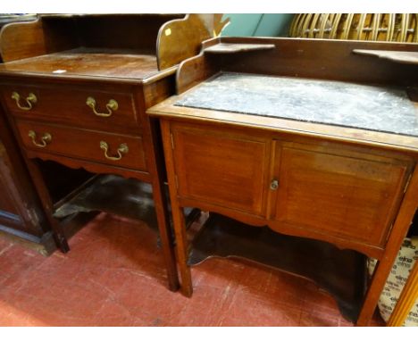 Neat Victorian mahogany lady's dressing table having a swing mirror and shaped shelf to the back rail with two drawers and sh