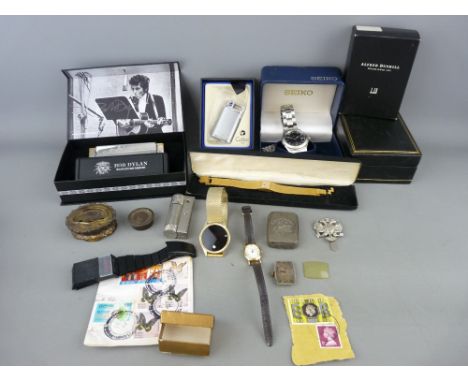 Mixed group of collectables including a stainless steel gent's Seiko perpetual calendar wristwatch with others, vintage light