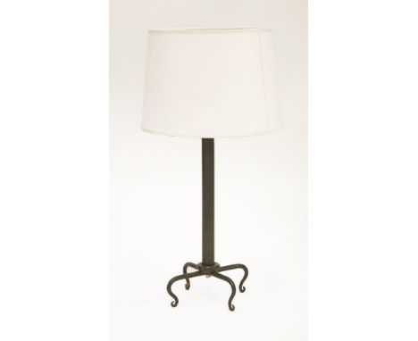 A wrought iron table lamp,attributed to René Prou, 50cm high, contemporary stand