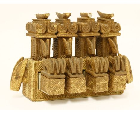 *Ian Godfrey (1942-1992), an unusual stoneware sculpture, the eight-compartment stand with horse head sides, the base inscrib