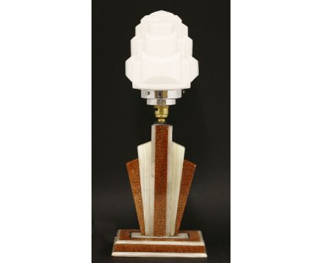 An Art Deco marble and alabaster table lamp,with a moulded shade,49cm high