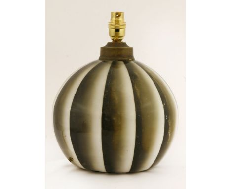 A lamp base,painted with vertical bands,27cm high