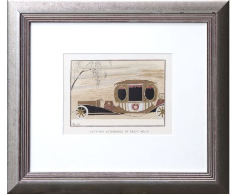 French Art Deco Travel CARROSSE AUTOMOBILE DE GRAND GALA;ENFIN, LA VOILA!;TOURISME EN MONTAGNEPochoir prints from 'Gazette du