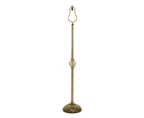 A Murano glass standard lamp,1950s, with spiral moulded and ball sections, with aventurine inclusions, labelled,188cm high