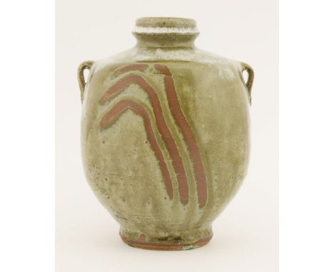 *Jim Malone (b.1946),a bottle vase, with incised details and lug handles,21.5cm high*Artist's Resale Right may apply to this 