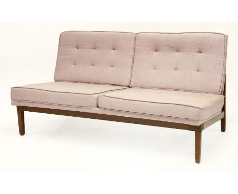 A contemporary sofa,with lilac upholstered cushions,142cm wide