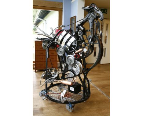 An unusual contemporary mechanical sculpture animal automaton, fitted with a 12 volt battery, with an articulated front 'beak