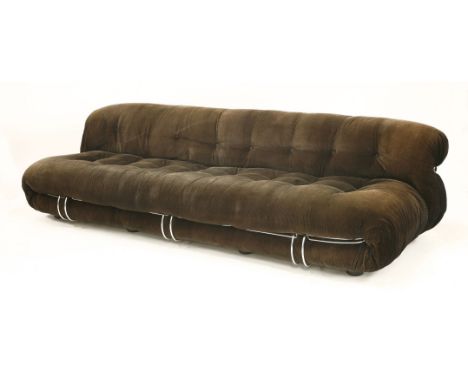 A 'Soriana' sofa,designed by Afra and Tobia Scarpa for Cassina, corduroy and chrome,250cm wide