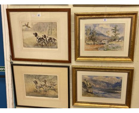 Henry Wilkinson, three framed limited edition prints; Pair framed landscape watercolours, two framed silks and collection of 