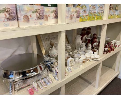 Two cake stands, Aynsley, Limoges, Royal Worcester, novelty porcelain shoes, print, etc.
