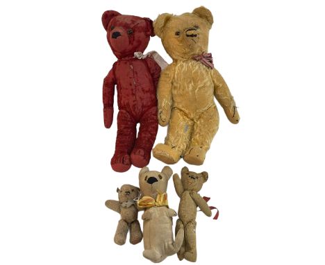 Five vintage teddy bears including Chad Valley.