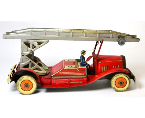 Mettoy C/w Fire Engine with two piece ladder and fireman figure 14'', 36cm (G-F)      